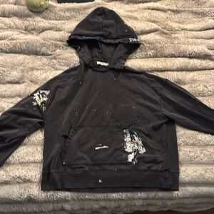 MNML size medium - paint splatter hoodie - ripped style